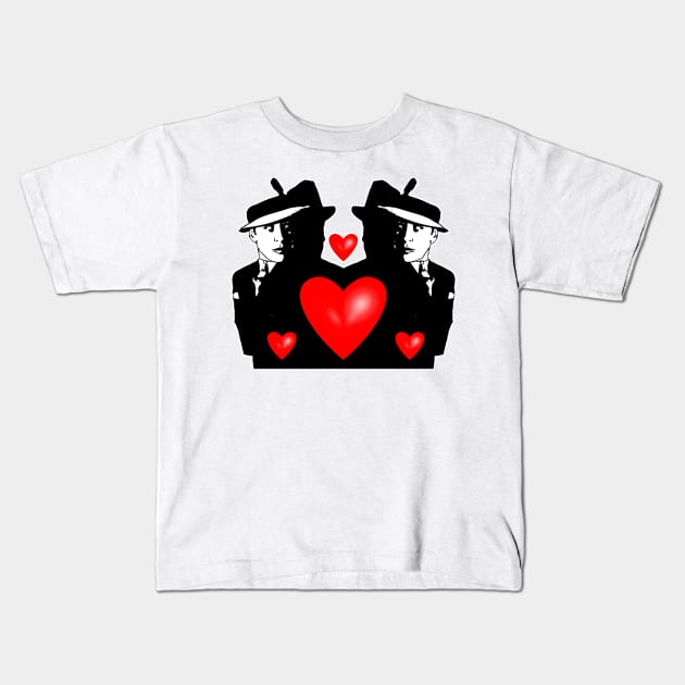 Vintage man movie heartthrob and hearts in love Kids T-Shirt by Marccelus